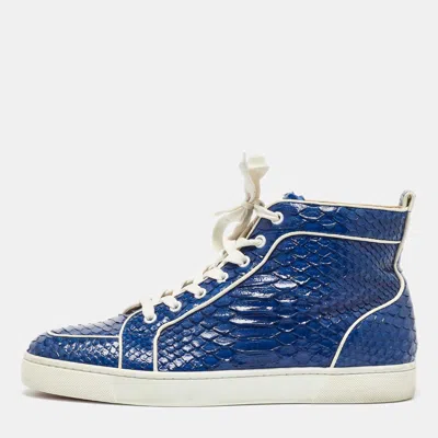 Pre-owned Christian Louboutin Blue Python Rantus Orlato High Top Sneakers Size 42.5