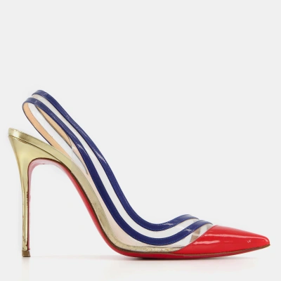 Pre-owned Christian Louboutin Blue Red And Gold Pvc Heel Size Eu 41