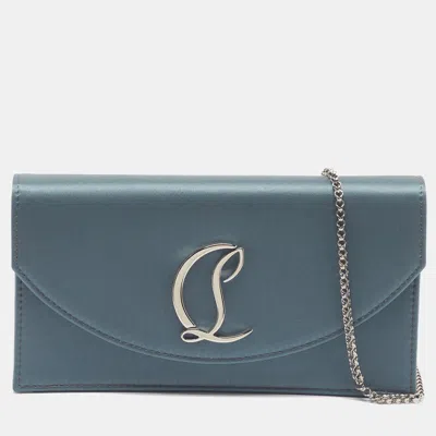 Pre-owned Christian Louboutin Blue Satin Loubi154 Clutch Bag