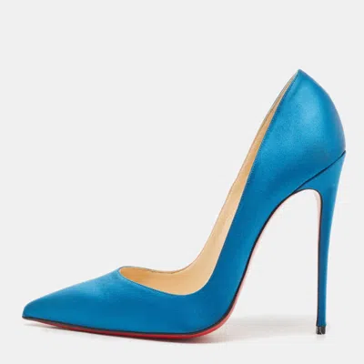 Pre-owned Christian Louboutin Blue Satin So Kate Pointed Toe Pumps Size 40