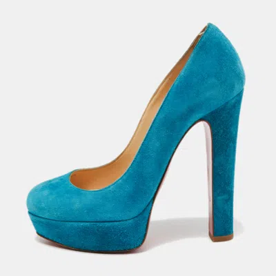 Pre-owned Christian Louboutin Blue Suede Bibi Platform Pumps Size 36