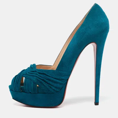 Pre-owned Christian Louboutin Blue Suede Crisscross Platform Pumps Size 39