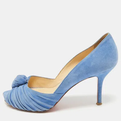 Pre-owned Christian Louboutin Blue Suede Greissimo Peep Toe Pumps Size 36.5