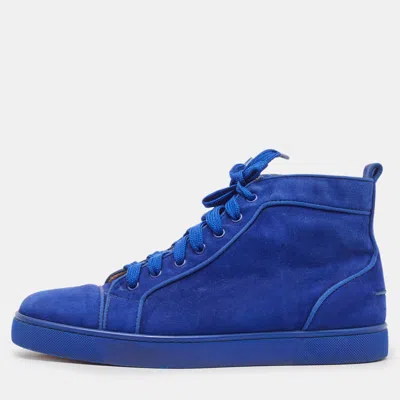 Pre-owned Christian Louboutin Blue Suede Leather Low Top Sneakers Size 42