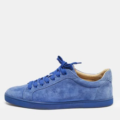 Pre-owned Christian Louboutin Blue Suede Louis Junior Lace Up Sneakers Size 42