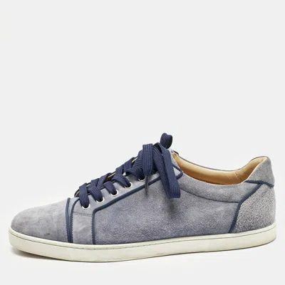 Pre-owned Christian Louboutin Blue Suede Louis Junior Lace Up Sneakers Size 44.5
