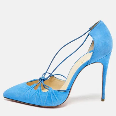 Pre-owned Christian Louboutin Blue Suede Riri Pumps Size 37.5