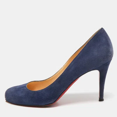Pre-owned Christian Louboutin Blue Suede Simple Round Toe Pumps Size 37