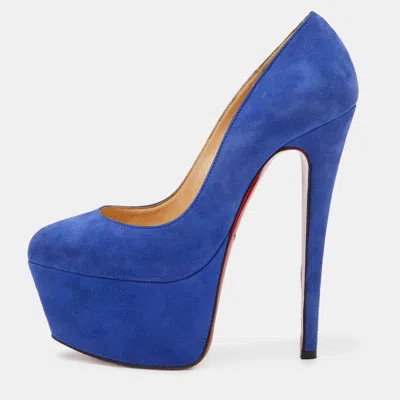 Pre-owned Christian Louboutin Blue Suede Victoria Platform Pumps Size 36
