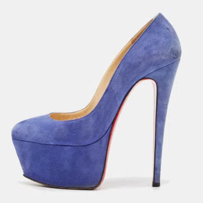 Pre-owned Christian Louboutin Blue Suede Victoria Platform Pumps Size 38