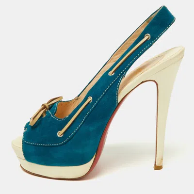 Pre-owned Christian Louboutin Blue/beige Suede And Leather Jefferson Plato Pumps Size 40