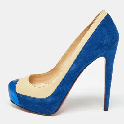 Pre-owned Christian Louboutin Blue/light Yellow Suede And Leather Pumps Size 36