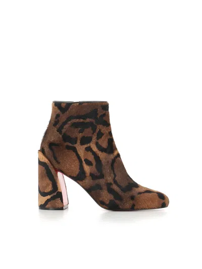 Christian Louboutin Animal Printed Ankle Boots In Brown
