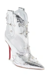 Christian Louboutin Bootiag Studded Metallic Leather Bootie In Silver