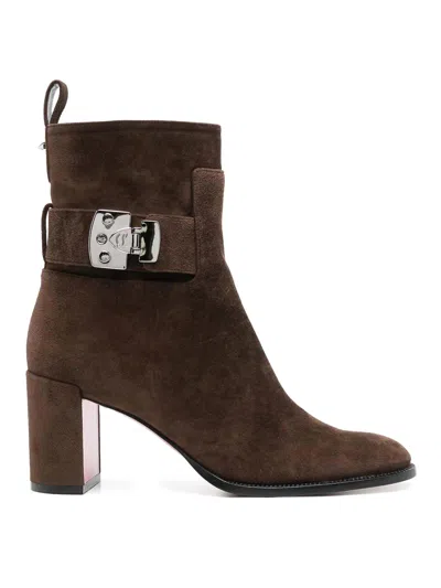 Christian Louboutin Booty Lock 70 Zipped Booties In Brown
