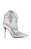 Christian Louboutin Bootytiag 100mm Metallic Leather Western Boots In Silver