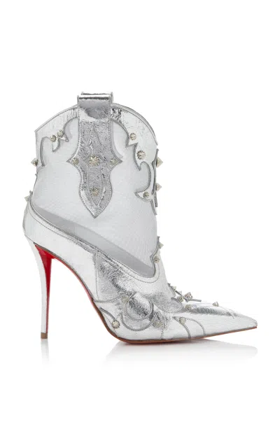 Christian Louboutin Bootytiag 100mm Metallic Leather Western Boots In Silver