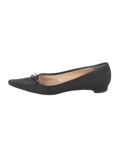 Pre-owned Christian Louboutin Bow Accents Ballet Flats In Black