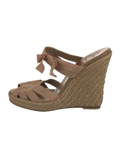 Pre-owned Christian Louboutin Bow Accents Espadrilles In Brown