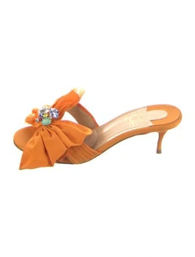 Pre-owned Christian Louboutin Bow Accents Slides In Orange