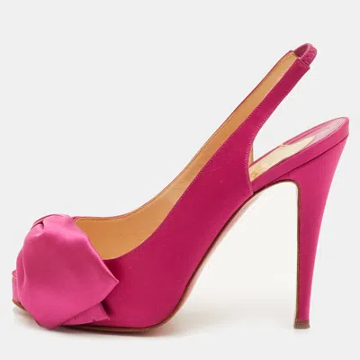 Pre-owned Christian Louboutin Bow Size 39 Pink Satin Platform Peep Toe Slingback Sandals