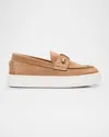 Christian Louboutin Boy's Chambelikid Nubuck Leather Boat Shoes, Toddler/kids In Brown