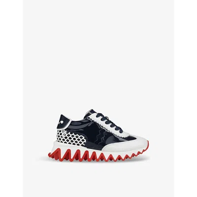 Christian Louboutin Kids' Mini Shark Sculptural-sole Leather Low-top Trainers 4-9 Years In Marine/bianco