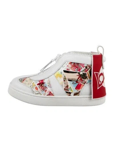 Pre-owned Christian Louboutin Kids' Boys' Patent Leather High Top Sneakers In White