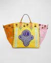 Christian Louboutin Breizcaba Embellished Felt And Leather-trimmed Canvas Tote In Multi