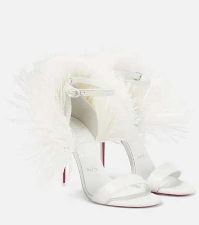 Christian Louboutin Bridal Loubigirl 100 Raffia-trimmed Leather Sandals In Bianco/lin Bianco