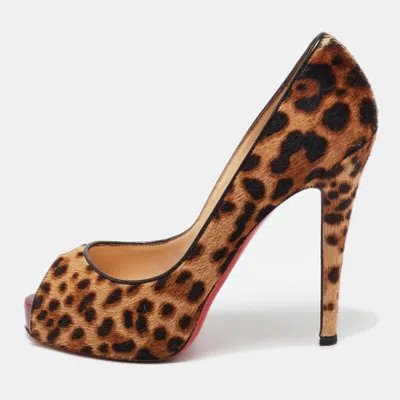 Pre-owned Christian Louboutin Brown Calf Hair Lady Peep Toe Pumps Size 38
