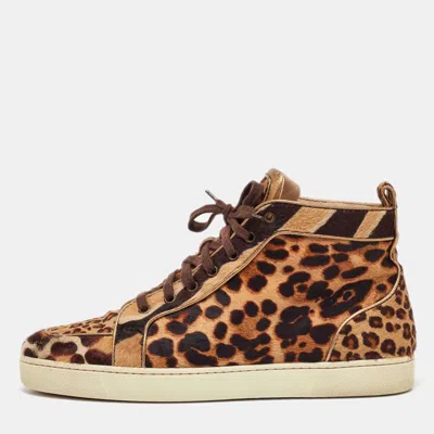 Pre-owned Christian Louboutin Brown Calf Hair Rantus Orlato High Top Sneakers Size 43