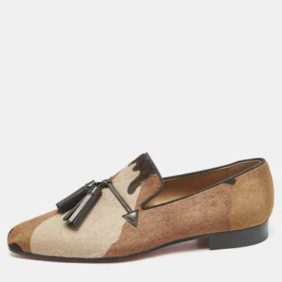 Pre-owned Christian Louboutin Brown Camo Calfhair Tassel Smoking Slippers Size 42