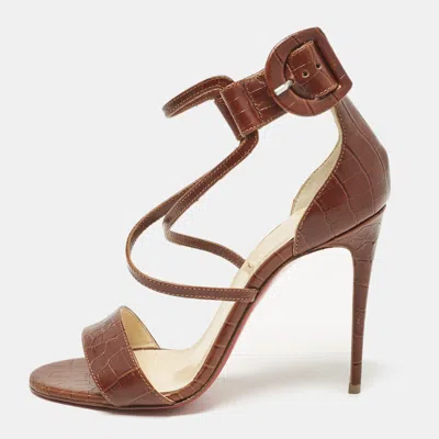 Pre-owned Christian Louboutin Brown Croc Embossed Leather Choca Sandals Size 36