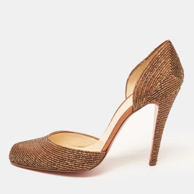 Pre-owned Christian Louboutin Brown Embellished Satin Labyrinth Pumps Size 41