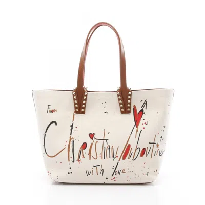 Pre-owned Christian Louboutin Brown Ivory Multi-color Canvas Leather Beach Bag Tote Bag ()