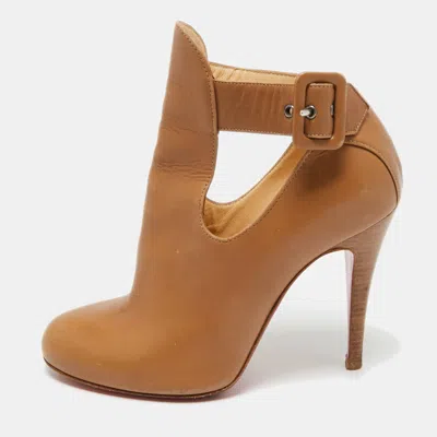 Pre-owned Christian Louboutin Brown Leather Cut Out Ankle Length Boots