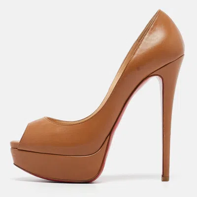 Pre-owned Christian Louboutin Brown Leather Lady Peep Pumps Size 37.5