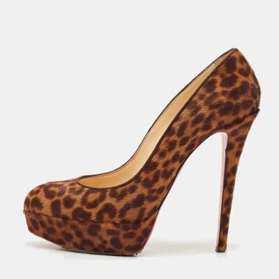 Pre-owned Christian Louboutin Brown Leopard Print Calf Hair Bianca Platform Pumps Size 39.5
