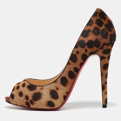 Pre-owned Christian Louboutin Brown Leopard Print Calf Hair Lady Claude Pumps Size 37.5