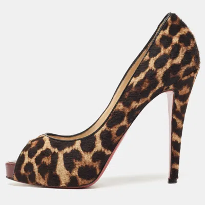 Pre-owned Christian Louboutin Brown Leopard Print Calfhair Prive Pumps Size 39.5