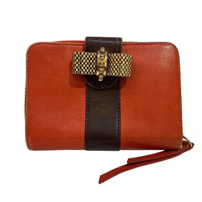 Pre-owned Christian Louboutin Brown Orange Leather Wallet (bi-fold) () In Brown, Orange