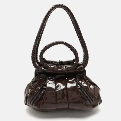 Pre-owned Christian Louboutin Brown Patent Leather Loubette Satchel