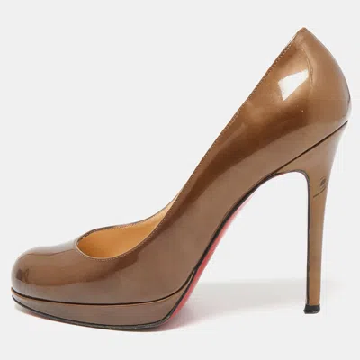 Pre-owned Christian Louboutin Brown Patent New Simple Platform Pumps Size 37