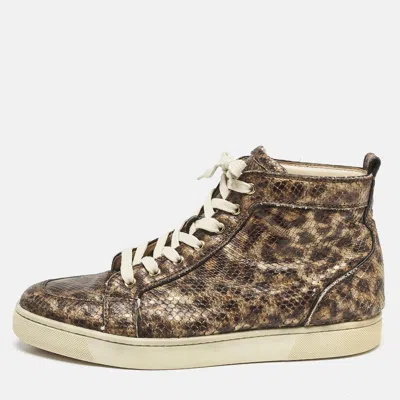 Pre-owned Christian Louboutin Brown Python Embossed Leather Louis High Top Sneakers Size 43.5