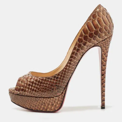 Pre-owned Christian Louboutin Brown Python Lady Peep Pumps Size 40.5
