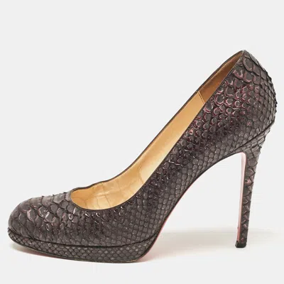 Pre-owned Christian Louboutin Brown Python Leather New Simple Platform Pumps Size 40.5