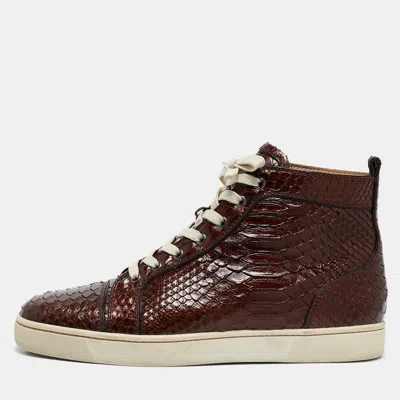 Pre-owned Christian Louboutin Brown Python Louis High Top Sneakers Size 43.5