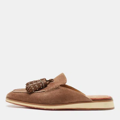 Pre-owned Christian Louboutin Brown Suede Roc X Tass Mules Size 42