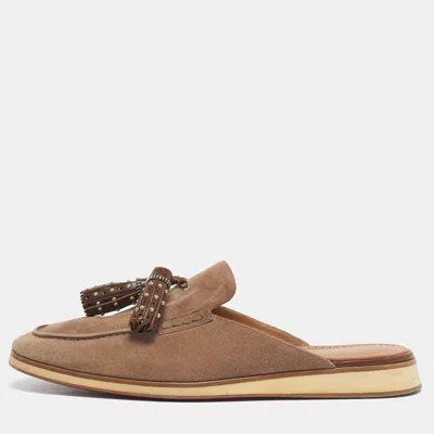 Pre-owned Christian Louboutin Brown Suede Roc X Tass Mules Size 45